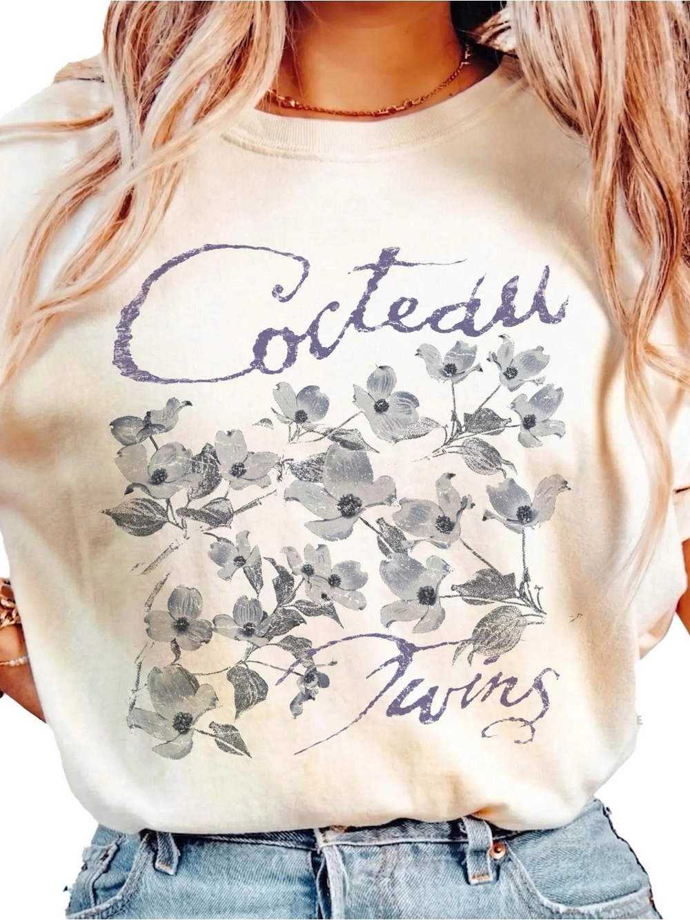 Natural Cocteau Twins Floral Graphic Tee